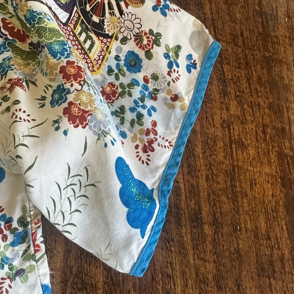 Vintage Japanese Print Top with Mandarin Collar and Frog Closures, Size M - Picture 5 of 11